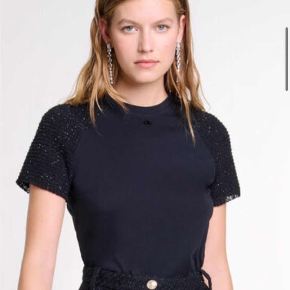 Black Fancy t shirt Short Sleeve Top with Sparkle Sleeves 
SOLD OUT